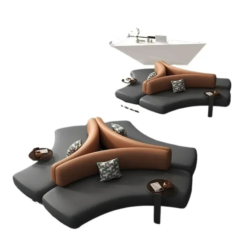 Hotel lobby sofa, business reception bank lounge area waiting leather sofa