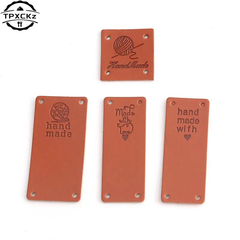 20Pcs Hand Made With Love Labels Tags For Clothes Handmade PU Leather Labels DIY Hats Bags Sewing Tags Garment Accessories New