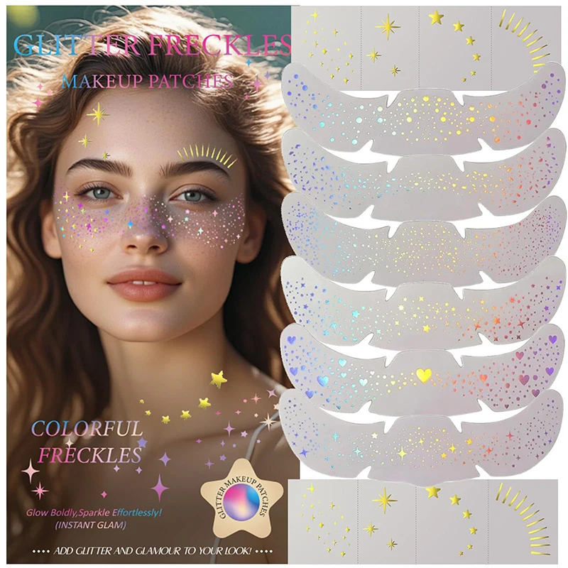 5pcs Hot Stamping Freckles Makeup Patches Metallic Radiation Golden Silver Fake Freckles Temporary Tattoo Stickers Face Makeup