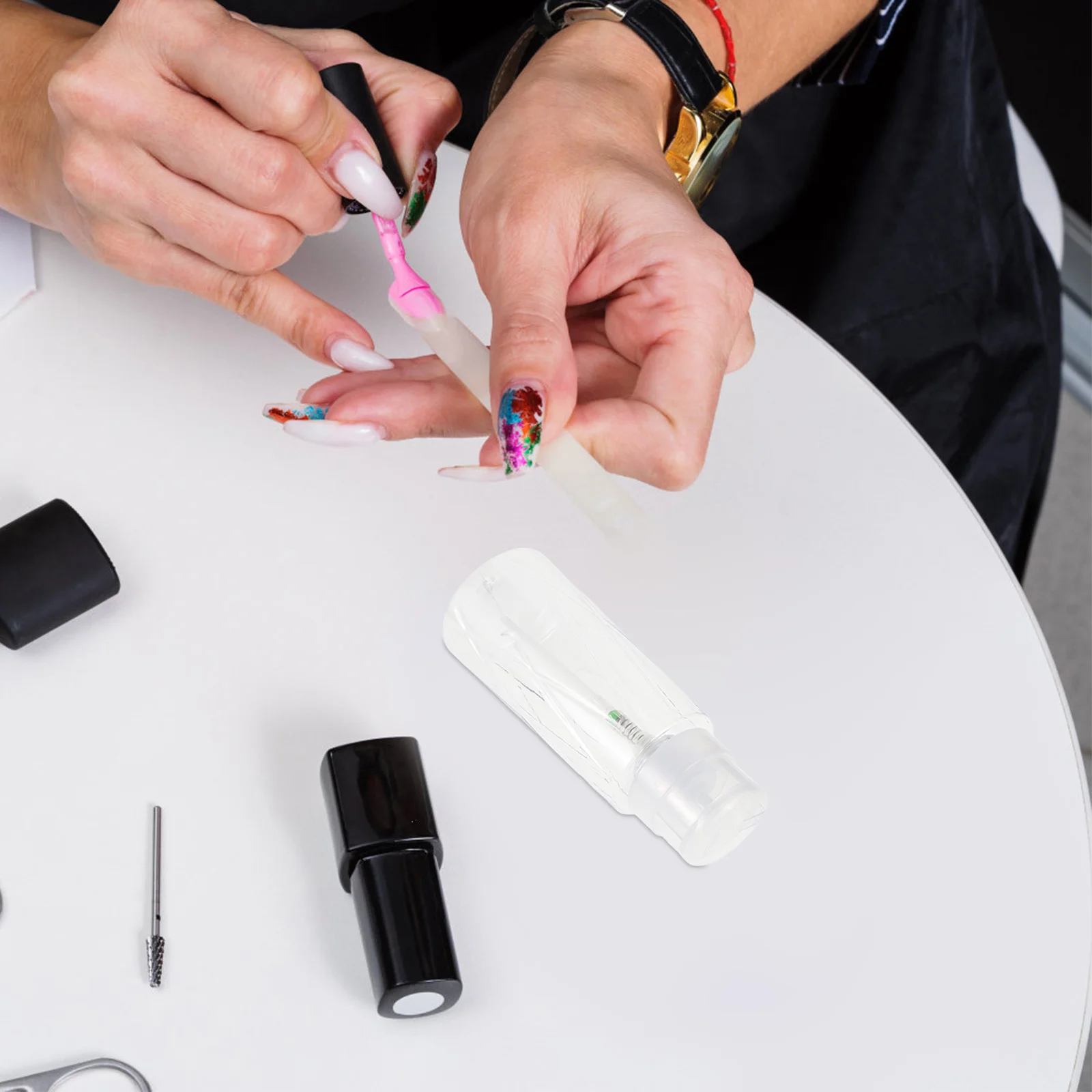 2 قطعة حاوية طلاء الأظافر شفافة دفع أسفل زجاجة لإزالة ماكياج إعادة الملء مانعة للتسرب مسمار الفن لوازم #1