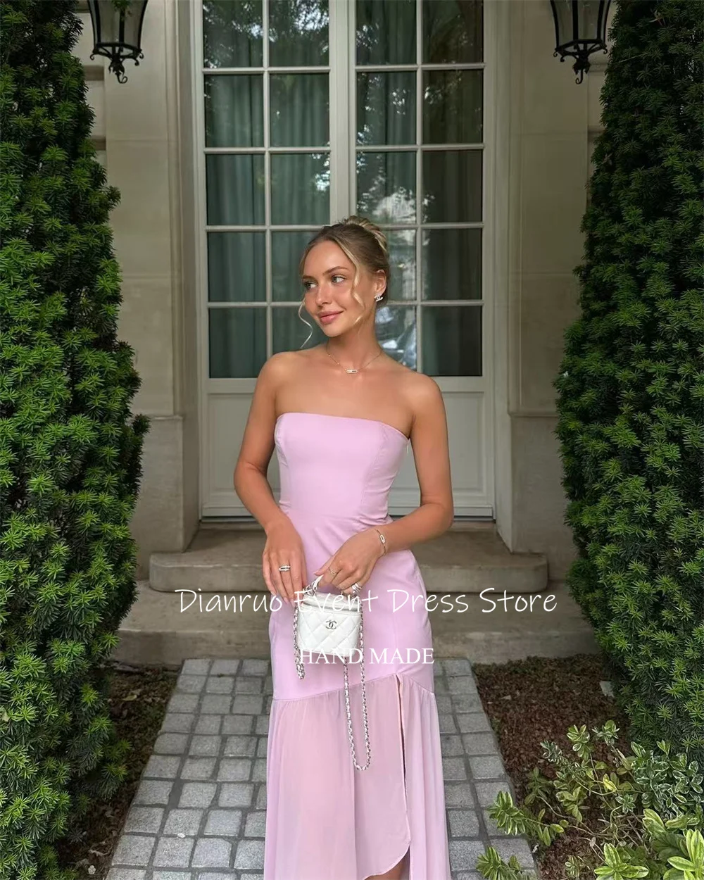 Dianruo Элегантные вечерние платья без бретелек Длинные атласные пышные платья с разрезом Асимметричные халаты без рукавов Bal De Promo Индивидуальные