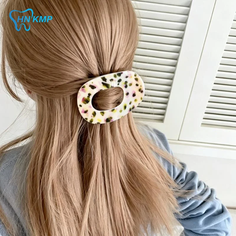 Fashion Oval Hair Claw Clip For Women, Matte Leopard Curved Flat Barrettes, Acrylic Styling Hair Accessories