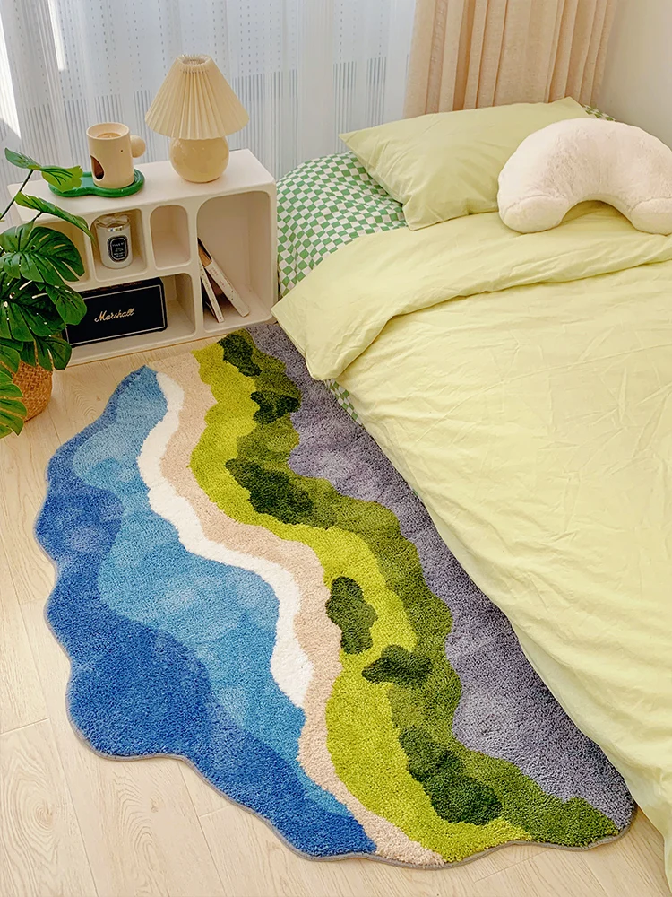 

Nordic ins wind green moss bedroom bedside blanket special-shaped room living room bay window plush carpet