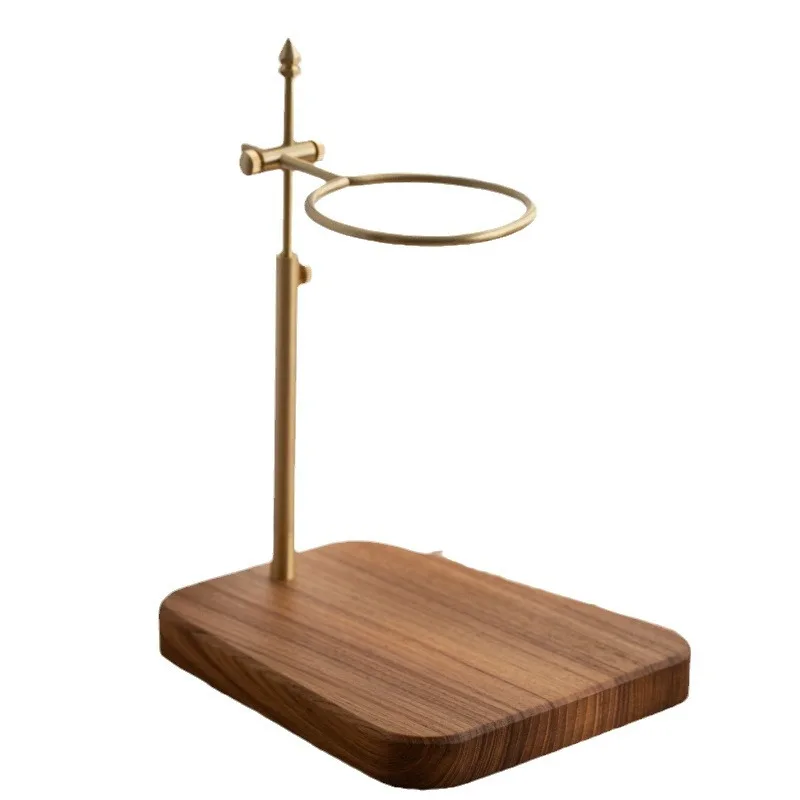 Vintage Brass & Walnut Wood Pour Over Coffee Stand – Adjustable Filter Holder for V60 & Cone Coffee Filters & Tabletop Decor