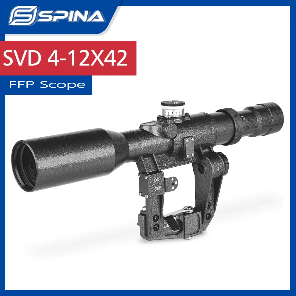 SVD 4-12x42 FFP Rifle Scope Red Illuminated Tactical Hunting AK Riflescope Glass Reticle Side Mount