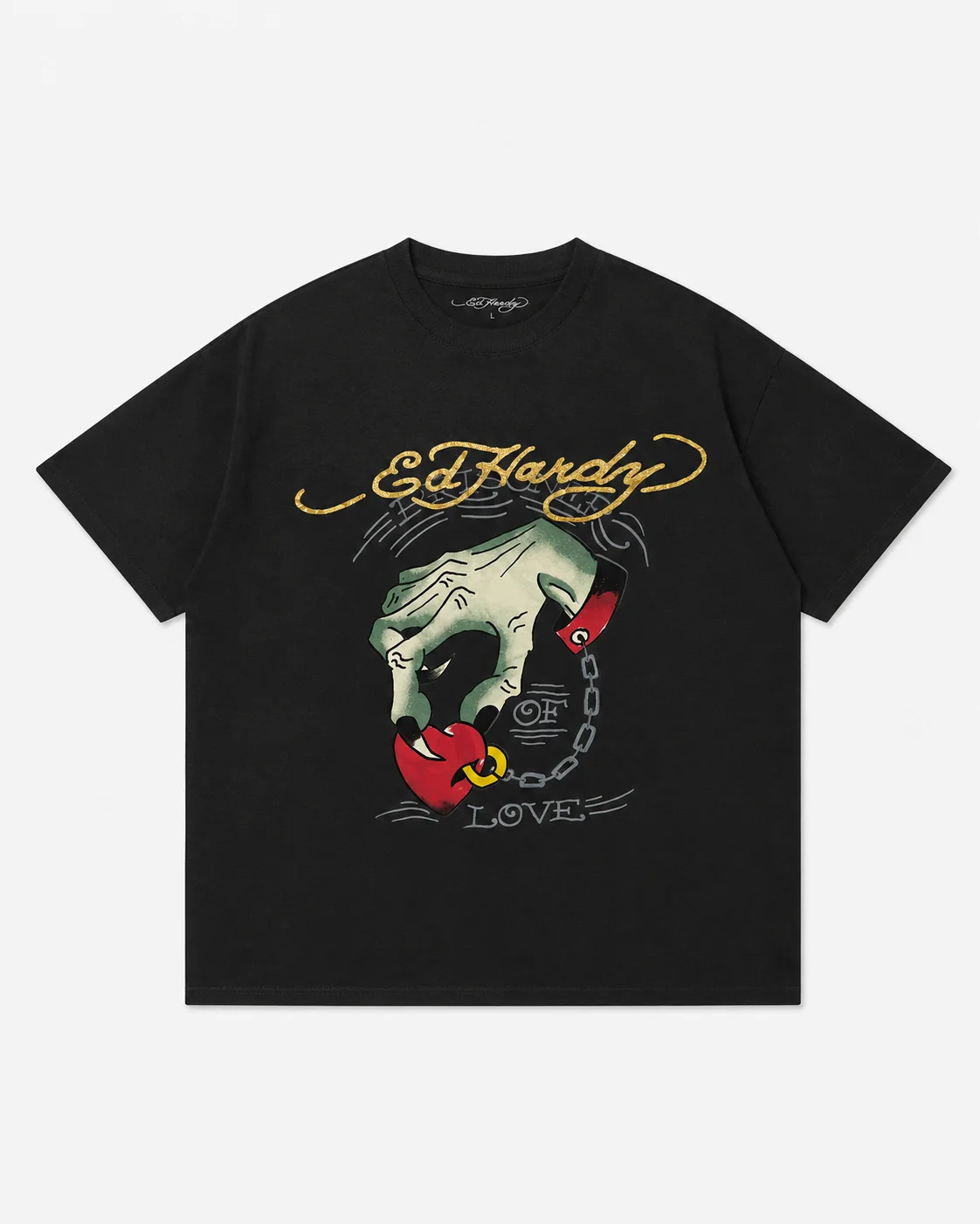 Ed Hardy Demon Hand Heart Lock Print T-Shirt Unisex Locker Geschnitten Übergroß Harajuku Streetwear Baumwolle Sommer Grafik Herren T-Shirts – Detail 3