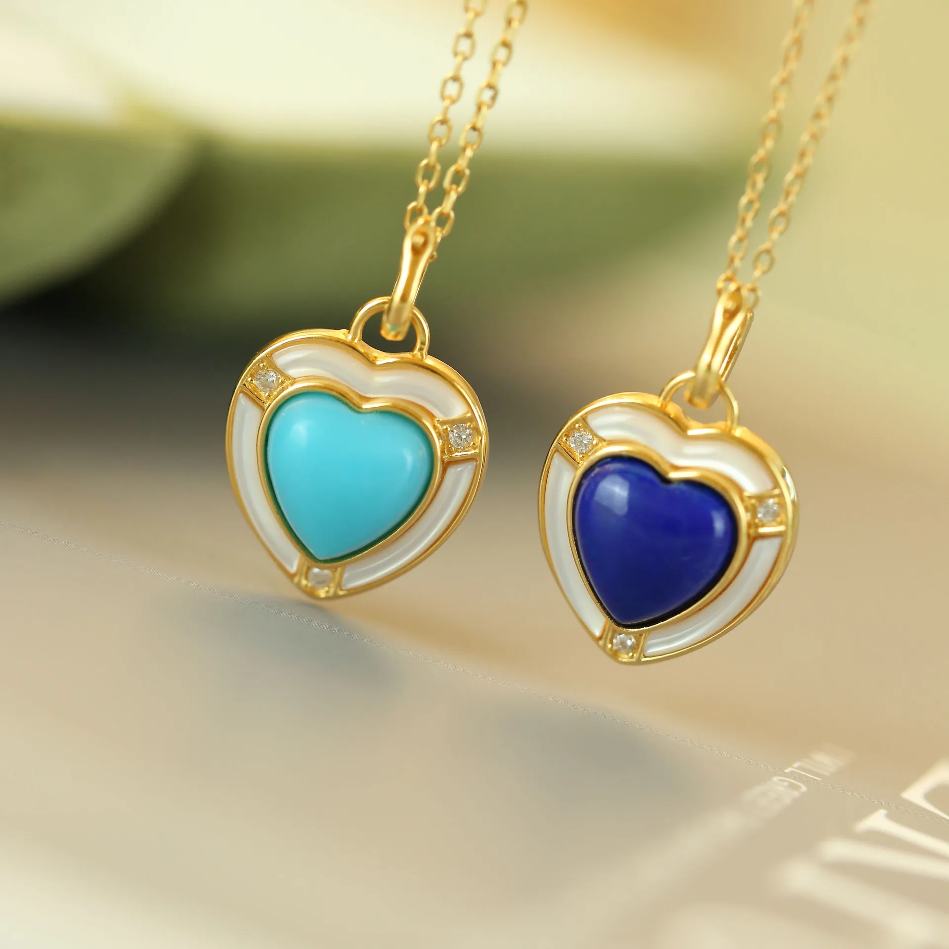 

S925 Серебряный лазурит, бирюзовый кулон «Любовь», инкрустированный белой ракушкой, ретро, свежий и милый девичий стиль, изысканный