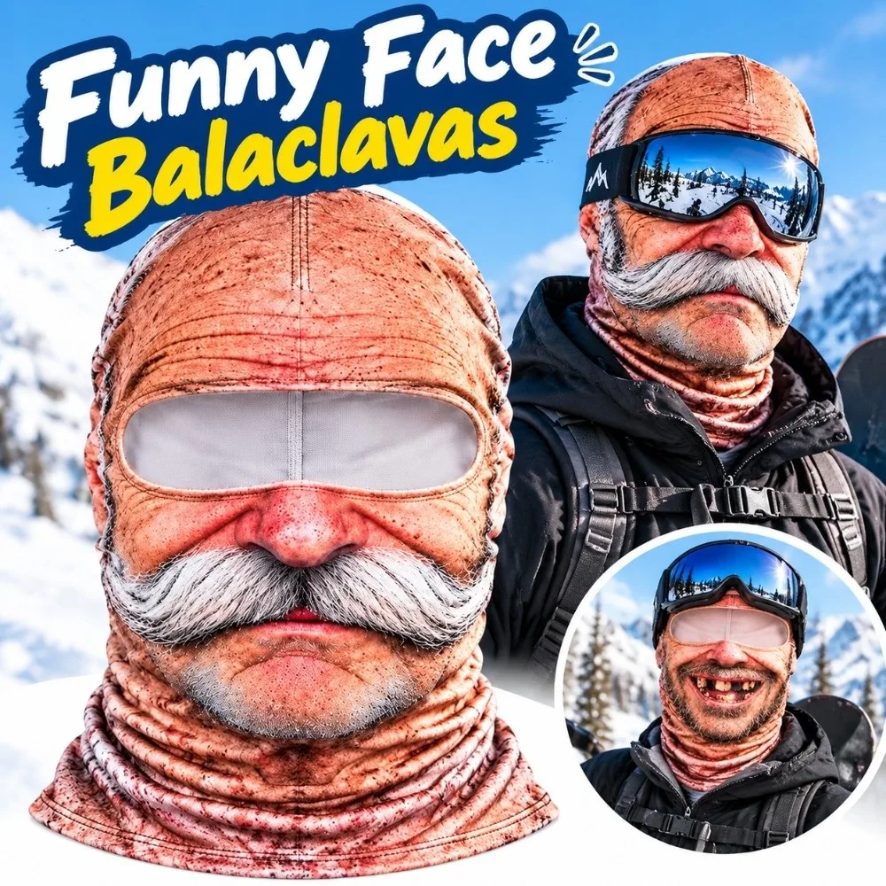 3D Face Printed Old Man Balaclava Full Coverage Breathable Eye Hole Winter Mask Cover White Mustache Elastic Ski Mask Hood