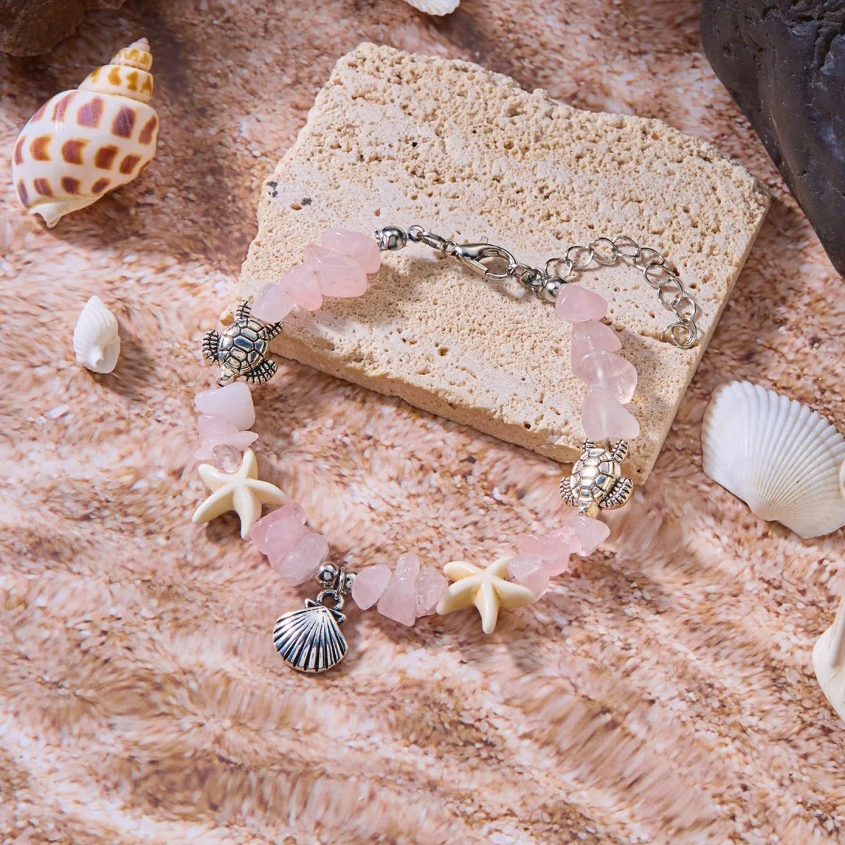 Boho-Armbänder mit zerstoßenen Steinen, Muscheln, Seesternen und Schildkröten für Damen und Herren, Sommer, Strandurlaub, Ozean, Meerestiere, Armreif, Partyschmuck – Detail 18