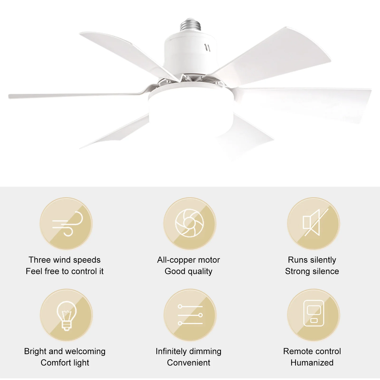 

Screw in Ceiling Fan in Light Socket with Extender & 6 Blades Ceiling Fan with Light for Bedroom Kitchen Living Room