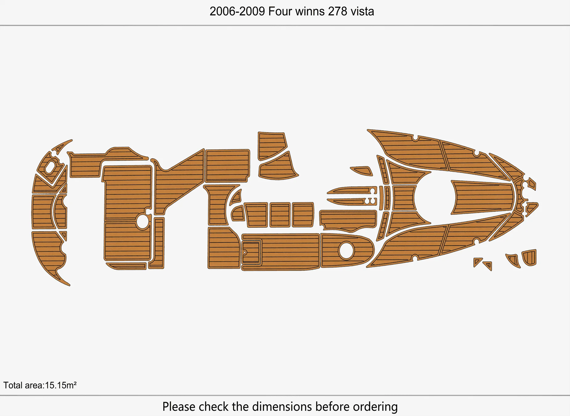 Marine Faux Teak EVA Non-Slip Mat - 2006-2009 Four winns 278 vista Self-Adhesive 1/4