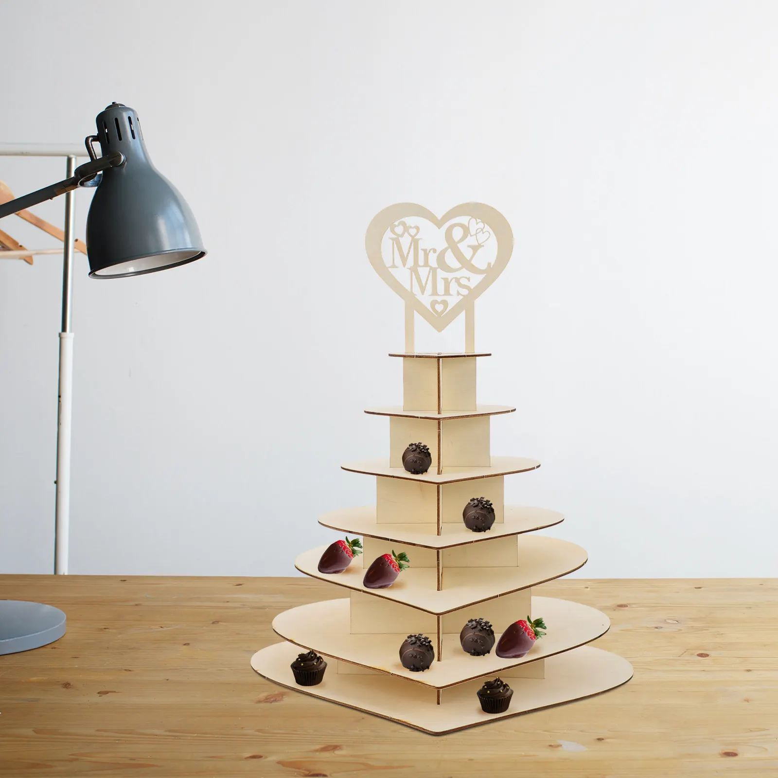 Wooden Chocolate Display Rack – Heart-Shaped Multi-Layer Dessert Stand for Wedding, Party & DIY Chocolate Display