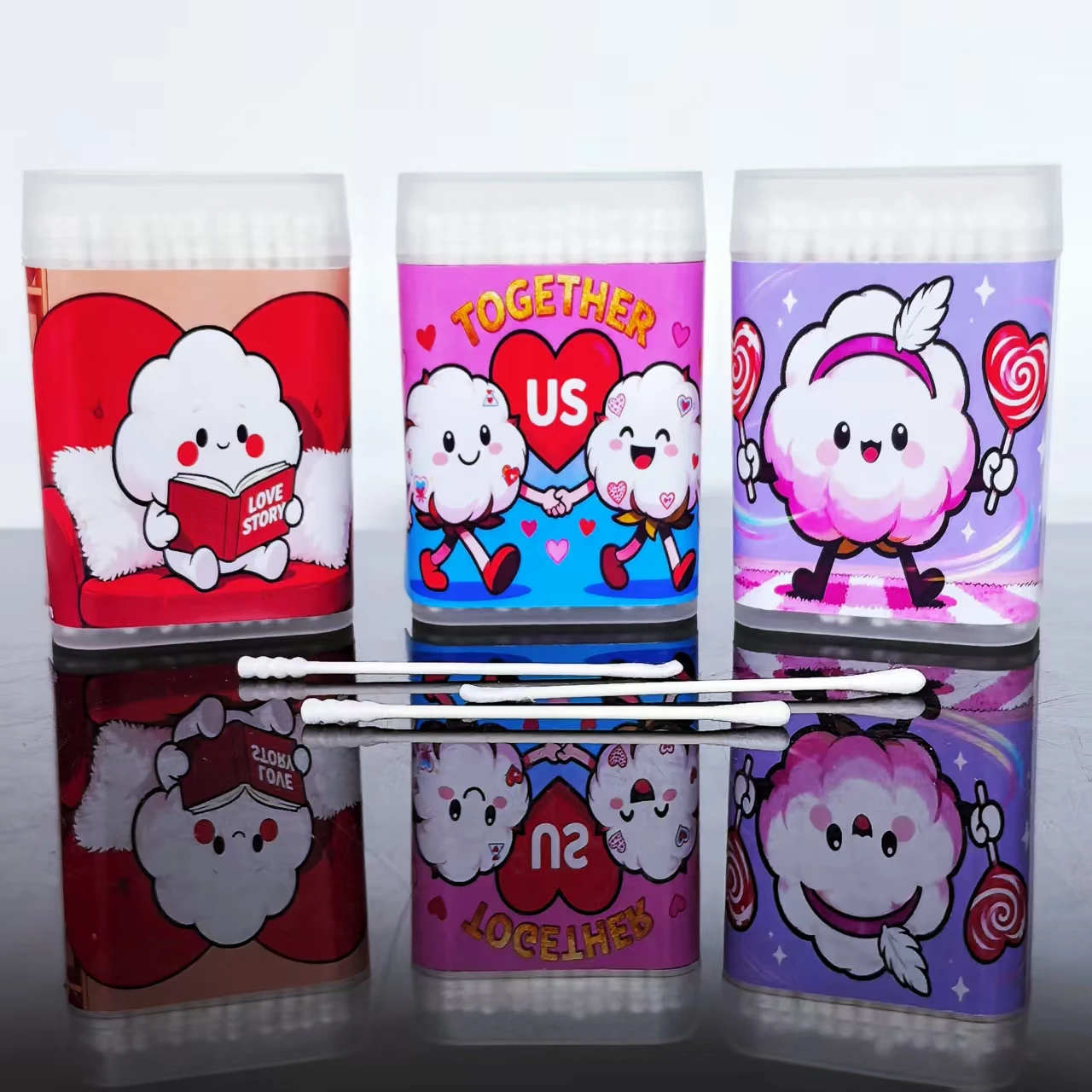 300pcs Valentine's Day Cotton Swabs, Double-Headed Thin-Shaft Paper Stick Cotton Buds, Valentine's Day Gifts