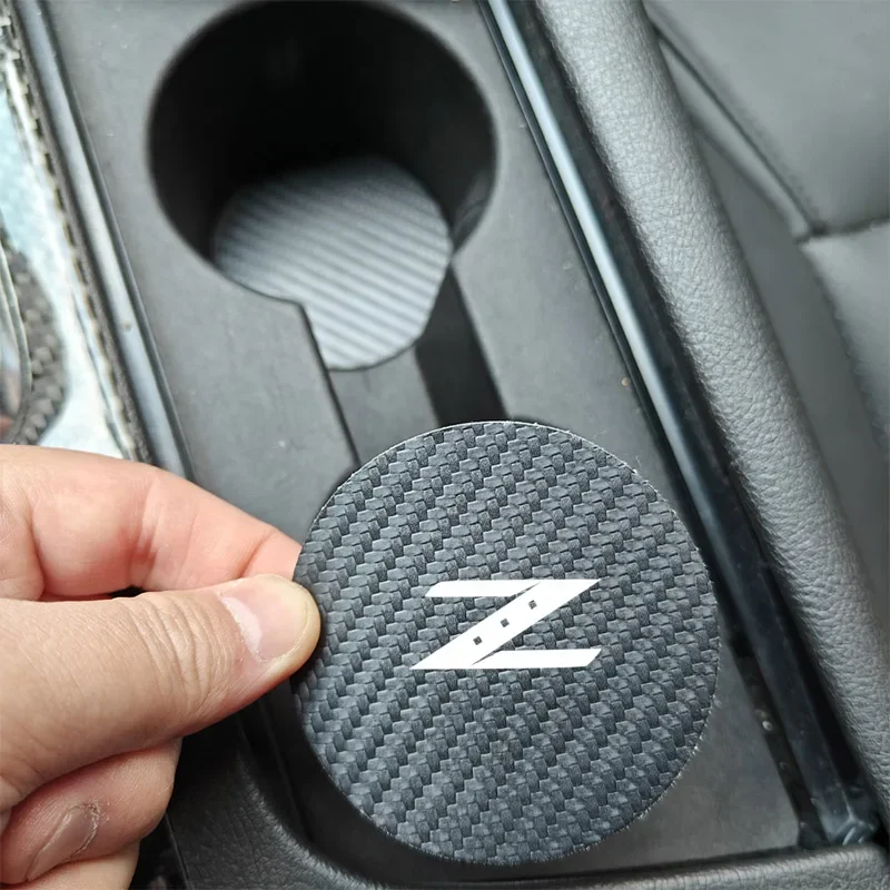 2 Pcs Car Coasters Carbon Fiber PU Leather Water Cup Holder Pads For Nissan 350 Z 370 Z FAIRADY Z 350Z Auto Interior Accessories