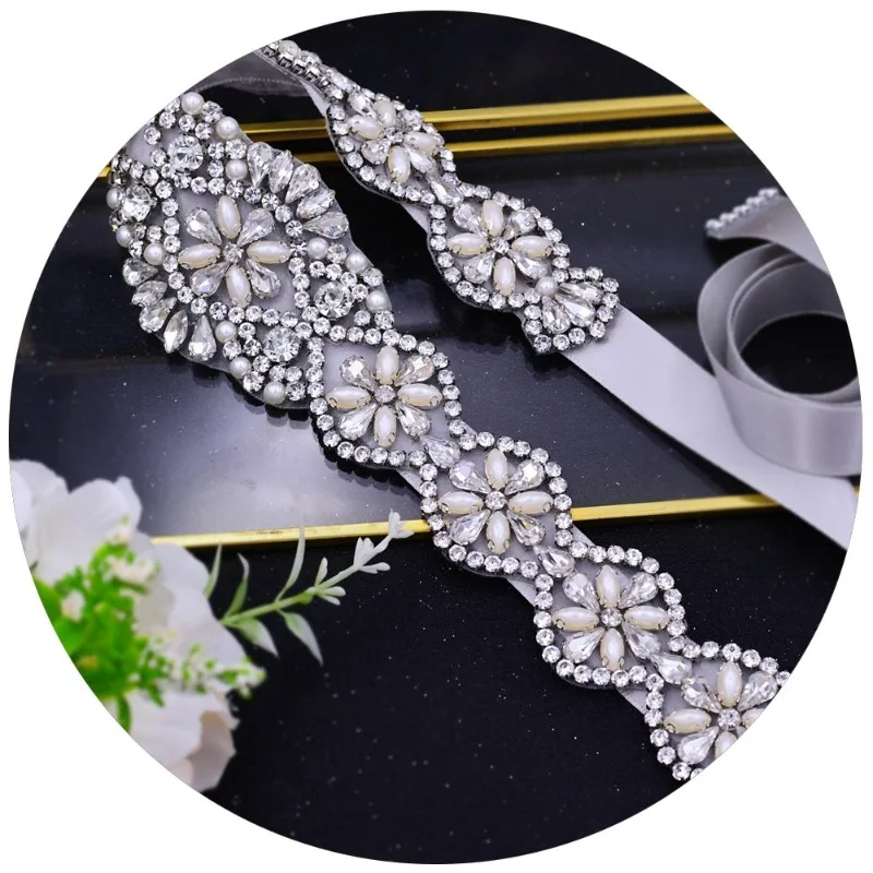 أحجار الراين الفضية حزام ملابس الزفاف حزام الزفاف مع الفضة والذهب منقوشة الماس لفستان أحزمة فستان رسمي للحفلات HSYD02