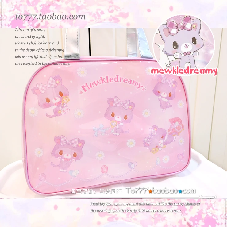 Mewkledreamy Cat Hand Bags for Women Girls Handbags Kawaii Cute PVC Beach Bag Waterproof Anime Toto Bag