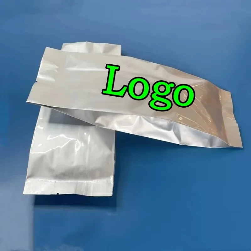 100 SZT. Torebek z otwartym górnym bokiem i bocznymi podkładkami, srebrna folia aluminiowa, do samodzielnego nadruku logo, na kawę, ziarna, proszek, przekąski, herbatę, słodycze, do przechowywania, zgrzewane na ciepło.