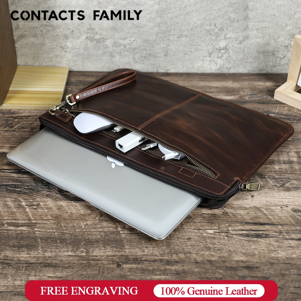 

Genuine Leather Laptop Sleeve Case For Macbook Pro 16 Dell ASUS Galaxy Book Thinkpad 16 inch Briefcase Computer Cover Bag Men