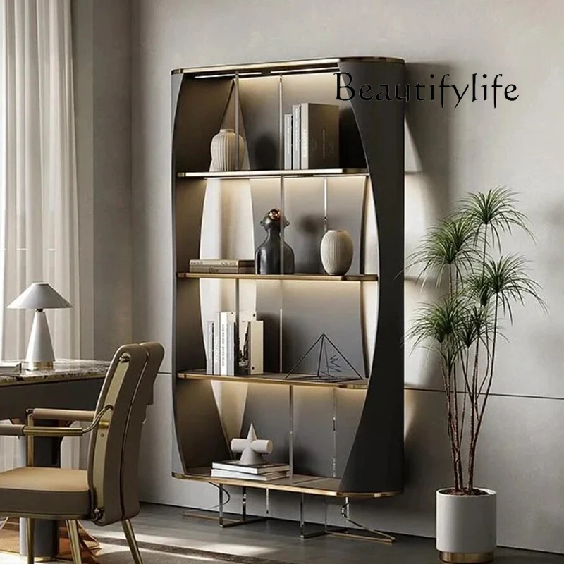Italian light luxury shelf simple modern art stainless steel bookshelf floor wrought iron display stand