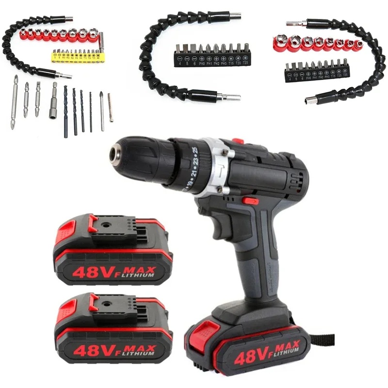 48VF Cordless Drill Wireless Powerful Electric Screwdriver Drill Lithium-Ion Battery With 11/20/32pcs Accessories  Power Tools