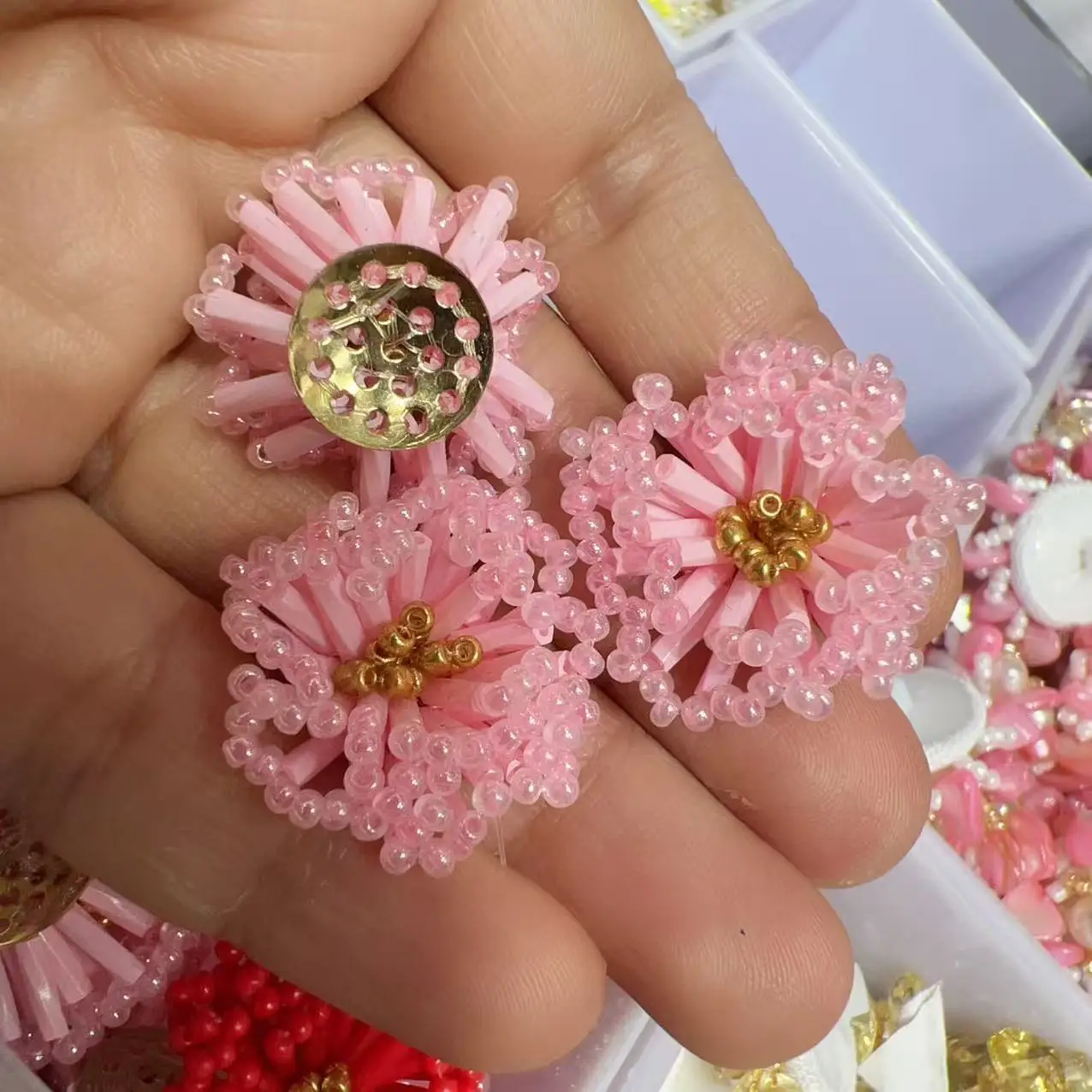 5pcs DIY Applique Earrings Bag Shoe Flower Clothing Decor Accessories sew on Patches Beaded Tube Beads Firework Rhinestone Patch