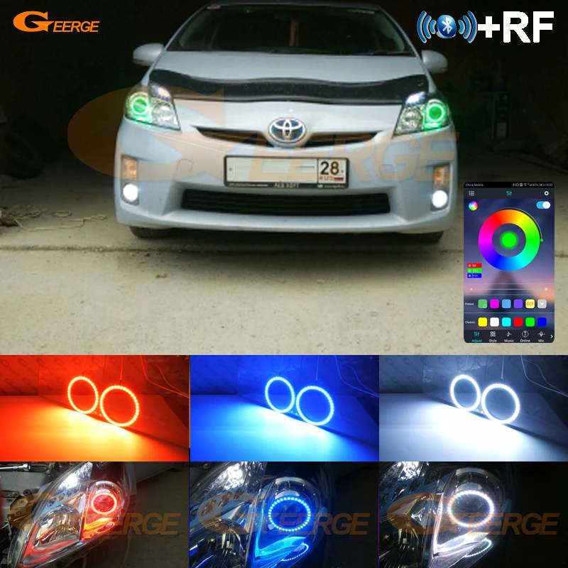 For Toyota Prius W3 2009 - 2012 2013 2014 2015 Day Light Bluetooth App Multi-Color Ultra Bright RGB Led Angel Eyes Halo Rings