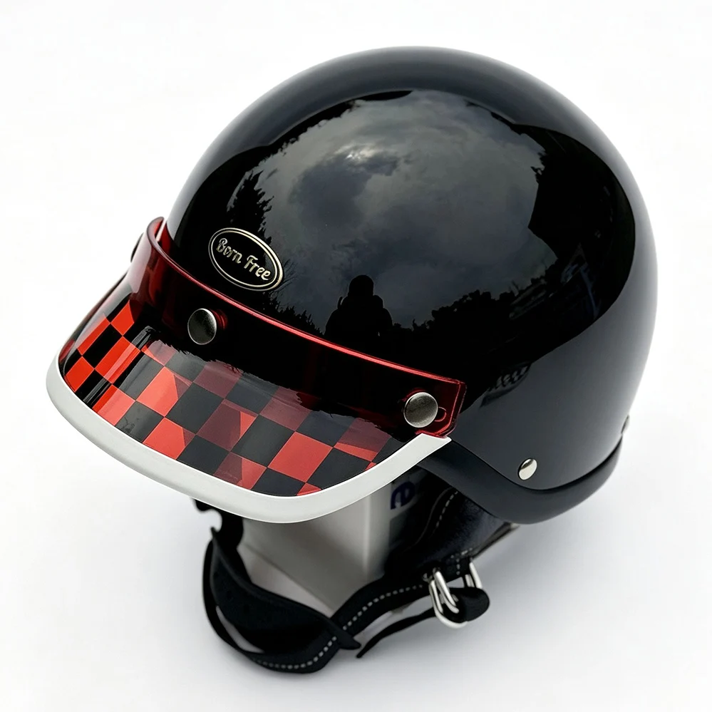 Vintage Motorcycle Helmet Visor 3‑Snap Retro Checkered Helmet Peak Wind Shield Universal For Open Face 3/4 Cafe Racer Helmet