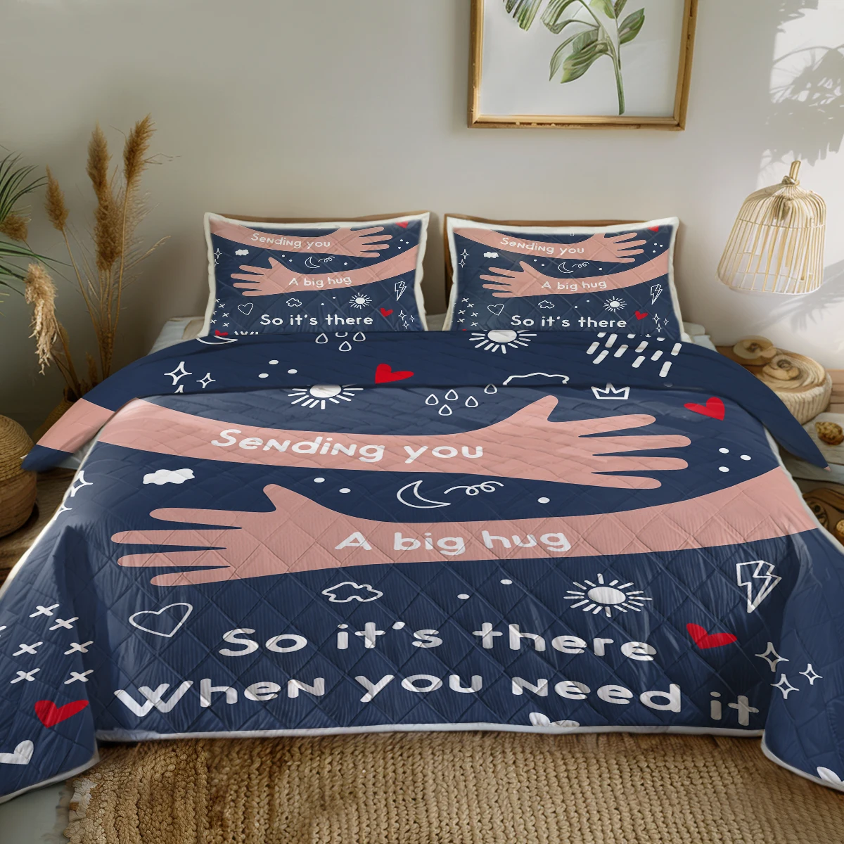 

3 Piece Embrace With Both Hands Bedding Set for Kids Boys Girls Sending You a Big Hug Bedding Set 1 Coverlet and 2 Pillowcases