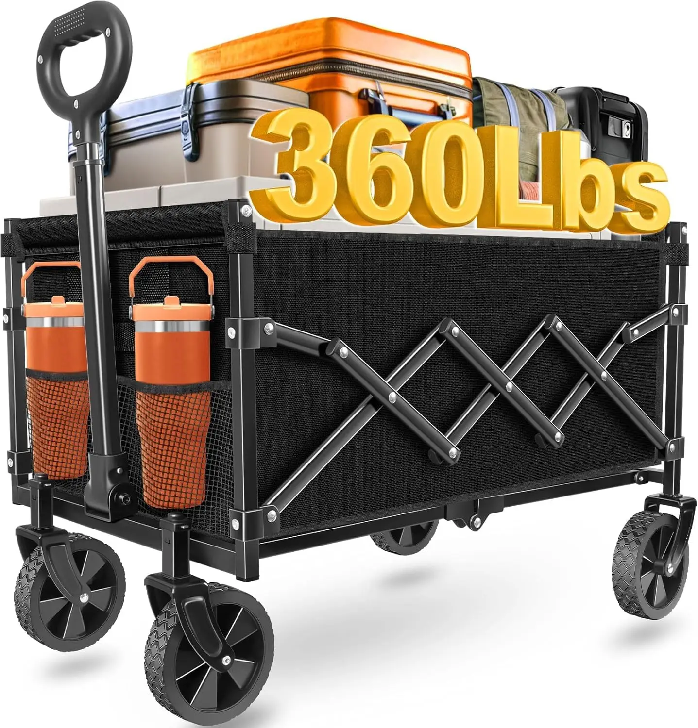 

Wagons Carts Foldable Collapsible Wagon Cart with Wheels Beach Wagon Cart with Wheels for Sand Sports Camping Grocery Black