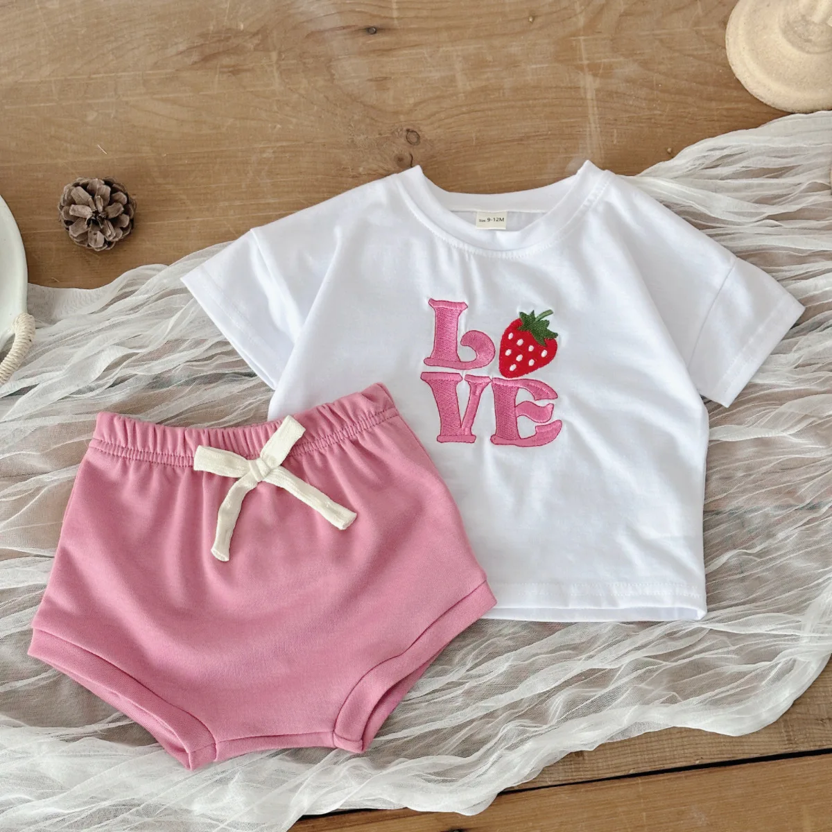 2Pcs/set Newborn Boys Baby Clothing Set Girls Casual Fruit Letter Embroidery Short Sleeved T-shirt+Triangle Shorts Infant Outfit