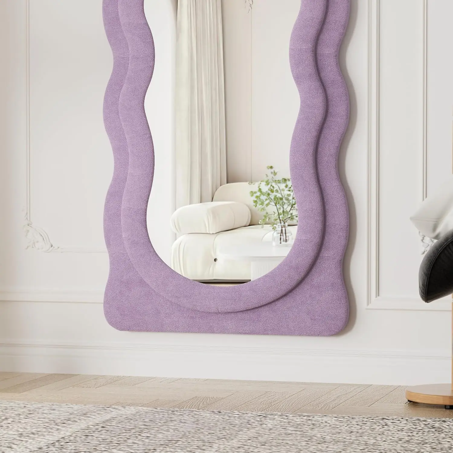 Irregular Wavy Flannel Frame Full Length Floor Mirror Standing Body Mirror For Living Room Bedroom Bathroom view 2