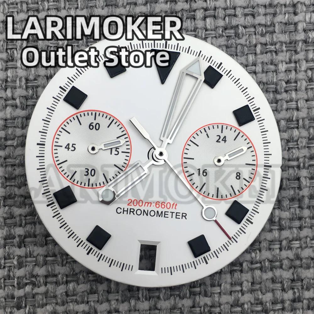 LARIMOKER watch parts 30mm black white blue dial with setting hands for vk64 quartz movement 6 o'clock date green luminous