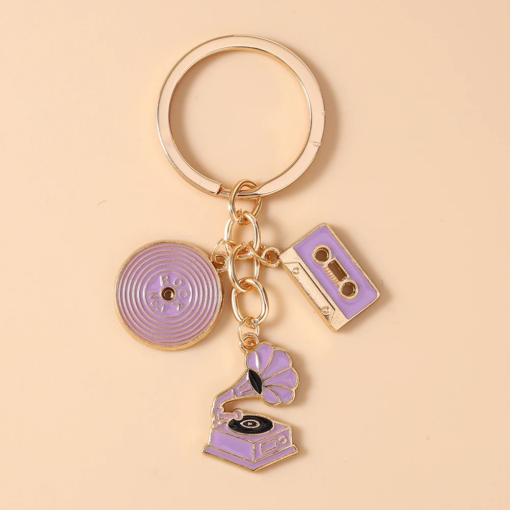 Aihua Niedlicher Musik-Radio-Grammophon-Kassetten-Schlüsselanhänger, Musik-Serie Schlüsselring für Frauen und Mädchen, Handtaschenanhänger, DIY-Schmuckgeschenke – Detail 11