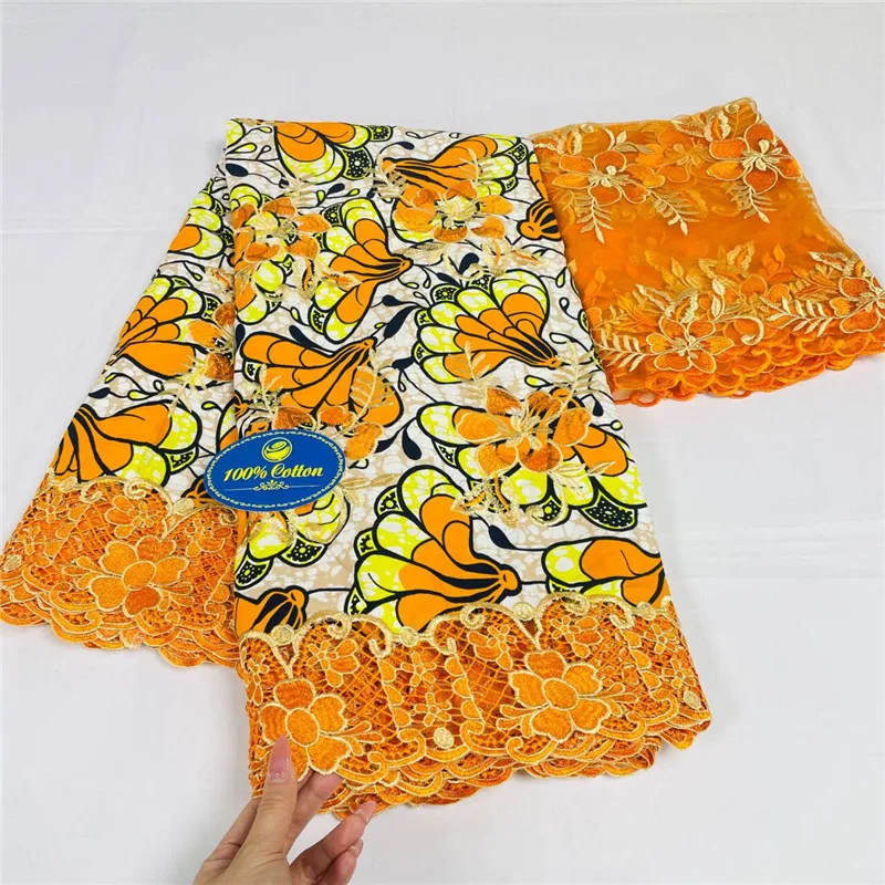 

7 yard African Wax Brocade Lace Fabric Hight Qualiy 100% Cotton Ankara Wax Satin Print Lace Fabric For Woman Evening Dresses KL1