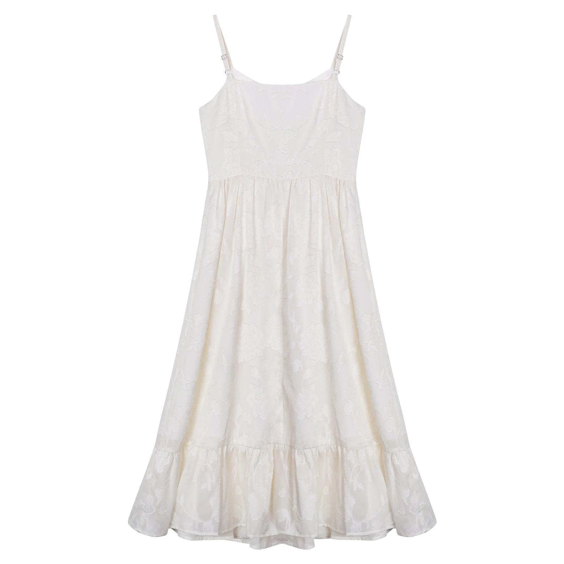 ALXNAN-Robe mi-longue camisole pour femme, broderie florale Fairycore, ourlet à volants, bretelles spaghetti, robes évasées, vêtements d'été, 2024, L35250