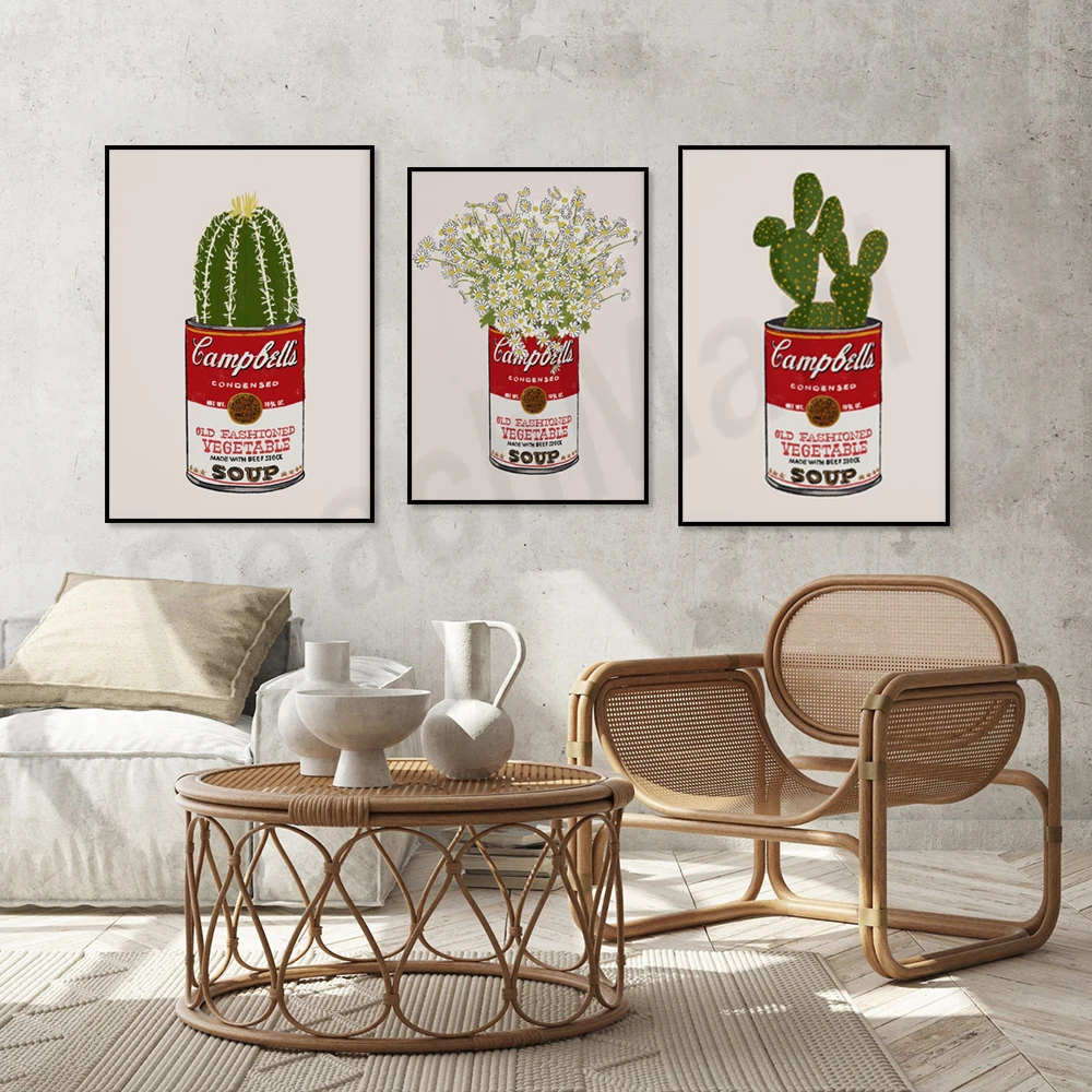 Campbell's Soup floral, cactus illustration, pop art poster printable wall art, vintage home decor and modern pop art lover