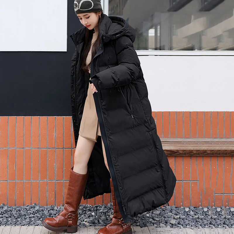New Winter Cold Warm Down Jacket Women\'s Super Long Thick 90% White Duck Down Coat High-grade Snow Female Hooded Parker Overcoat