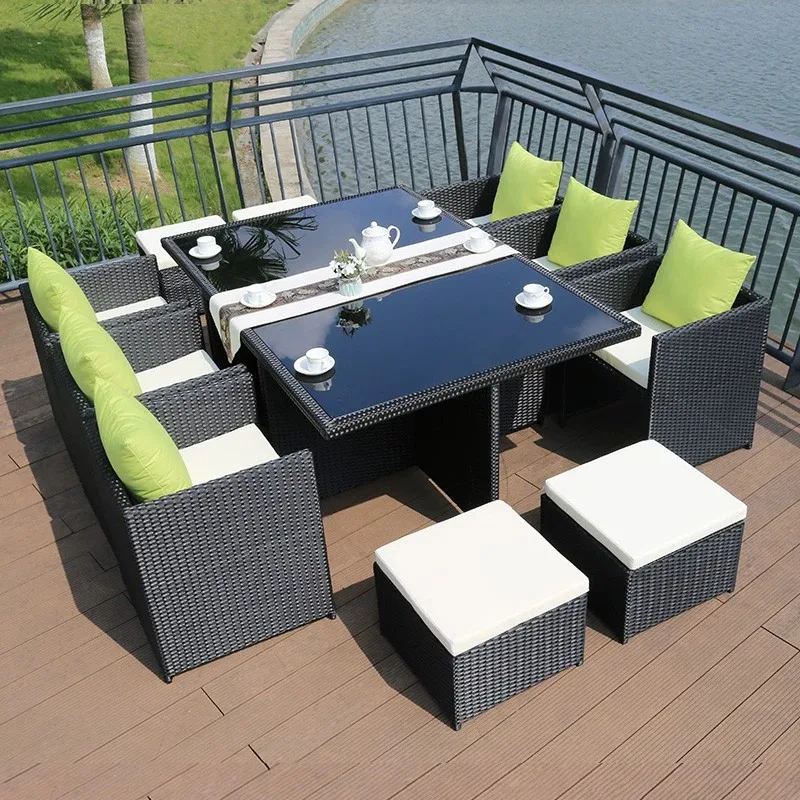 Outdoor table and chair villa courtyard garden leisure rattan chair set combination waterproof and sunscreen outdoor rattan tea