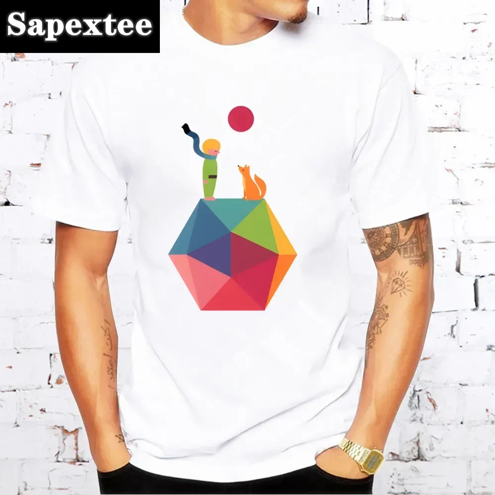 

Cartoon Earth Space Little Prince Men's T Shirt Summer Short Sleeve Printed Harajuku Tshirt Tops Men's T-shirt Streetwear