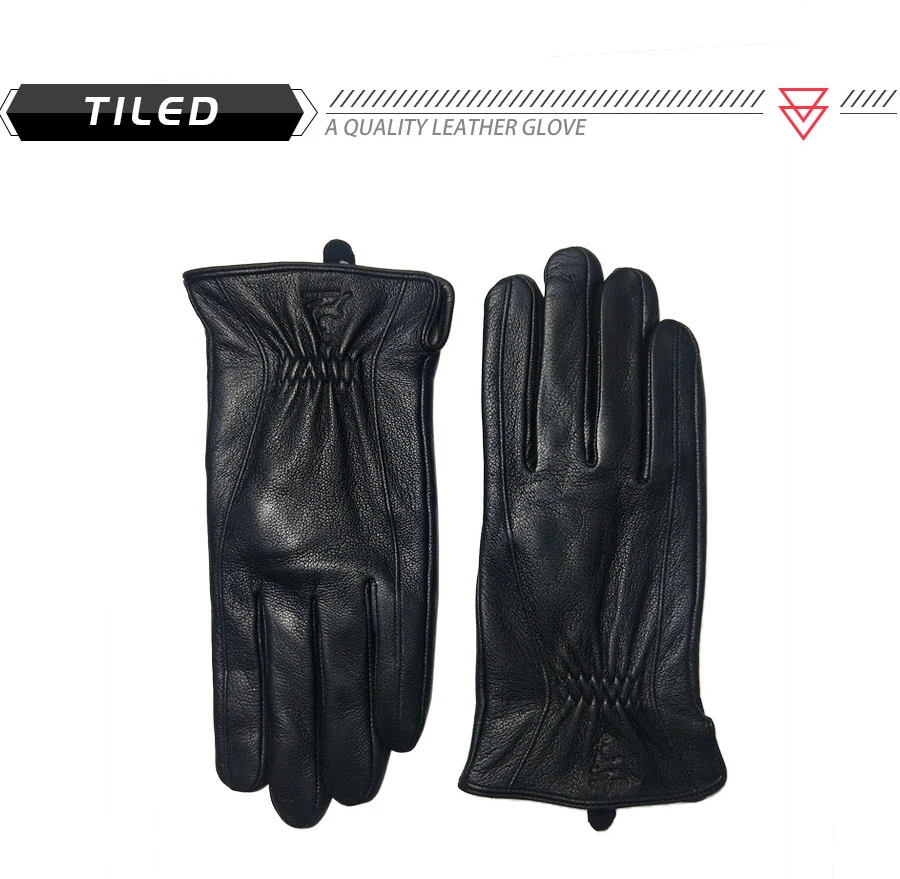 2025 New Winter man deer skin leather gloves male warm soft men's glove black three lines design men mittens sheep hair lining