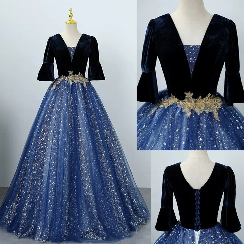 Vestidos de festa de casamento elegantes com decote em v, meia manga, vestido de baile fino, vestidos de baile, apliques de temperamento, noite dre