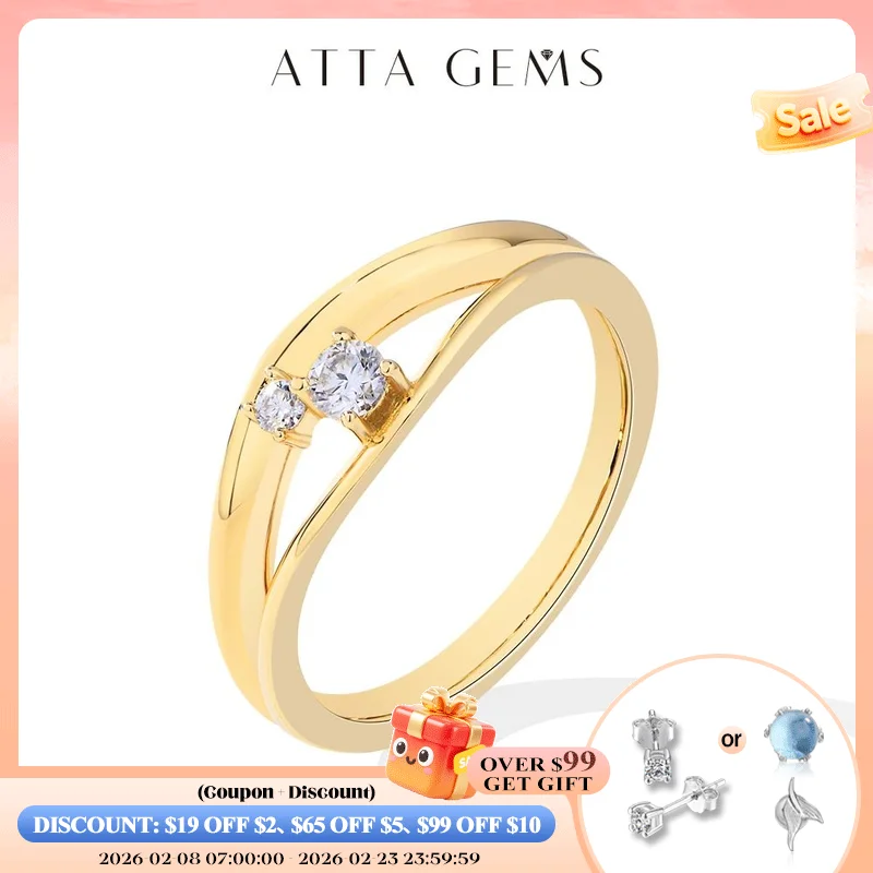 

ATTAGEMS Новые кольца с муассанитом D VVS1 для женщин S925, серебро, позолоченные 18 карат, круглый бриллиант, 2-слойные обручальные свадебные украшения, подарок