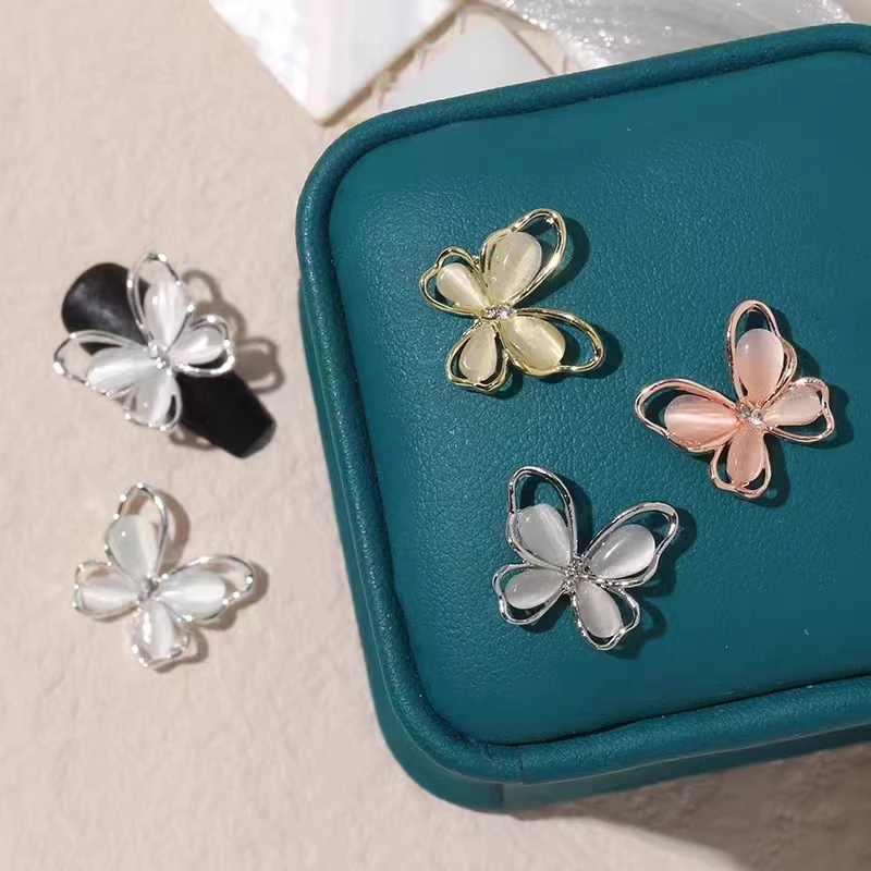 Diamantes de imitación de aleación 3D para decoración de uñas, 10 piezas, mariposa hueca, joyería artística de lujo, superpurpurina, accesorios para uñas