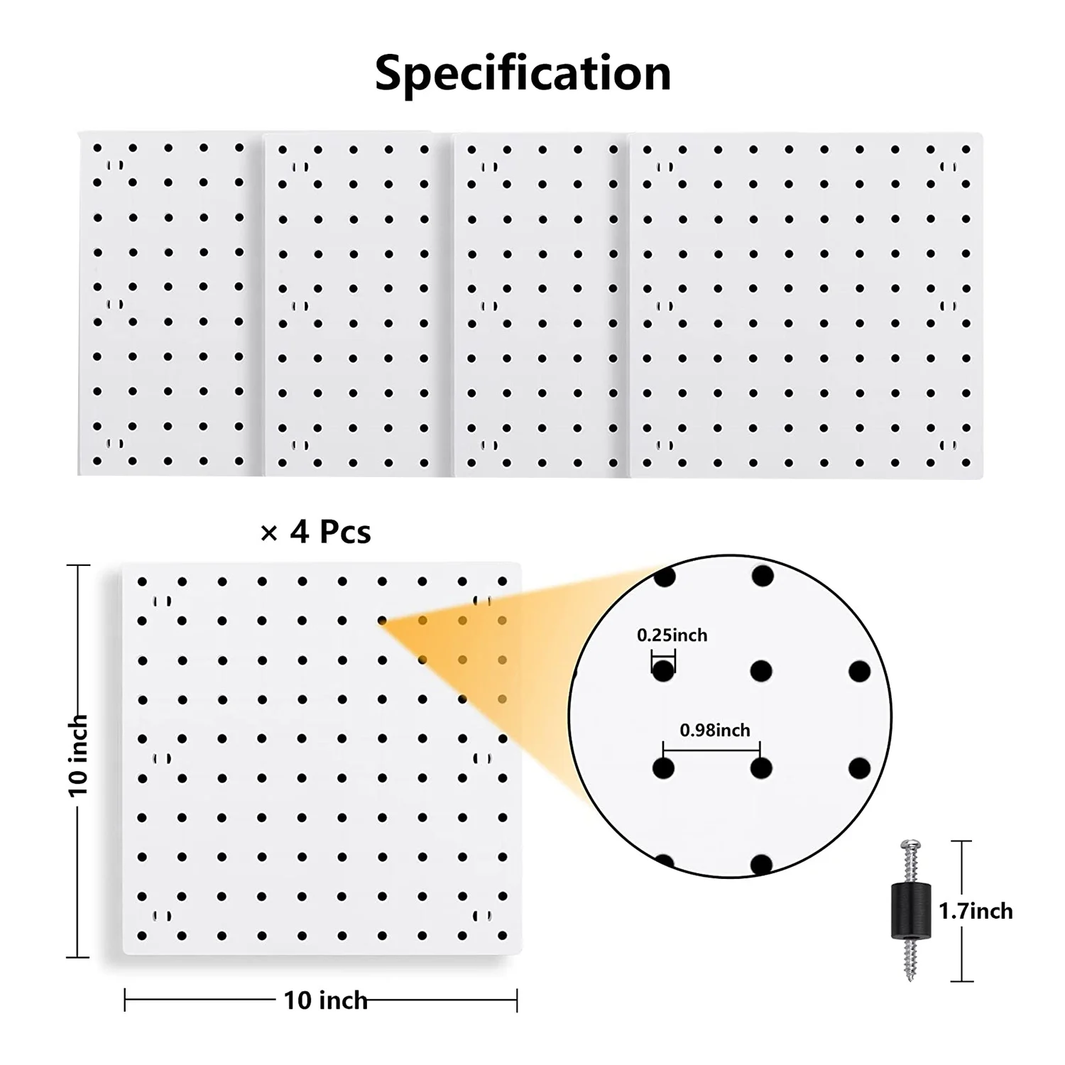 Pegboard organizador de parede, 4 peça, pegboard branco, pendurado, para sala de artesanato, garagem, cozinha, sala