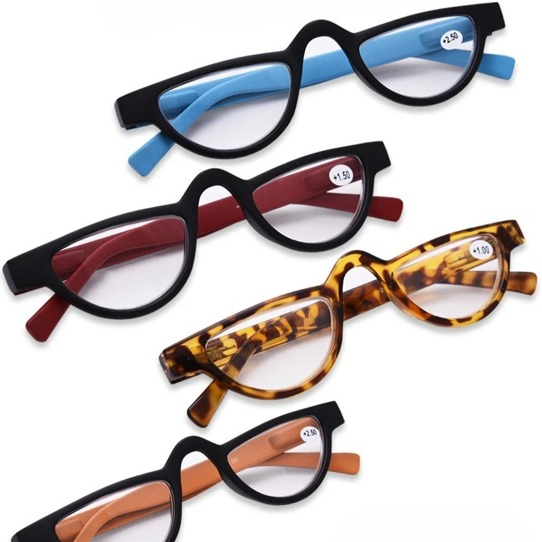 

0 +1.0 +1.5 +2.0 +2.5 +3.0 Cat Eye Half Frame Presbyopia Glasses Neutral Plastic Eye Leg Reading Glasses Resin Eyeglass Lenses