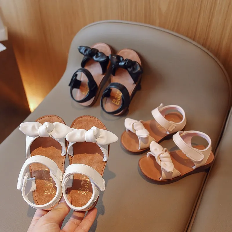 Girls Princess Sandals with Bow-knot Fashion Classic Baby Kids Beach Shoes Children Summer Sandals Simple Size 21-30 Hot Sale