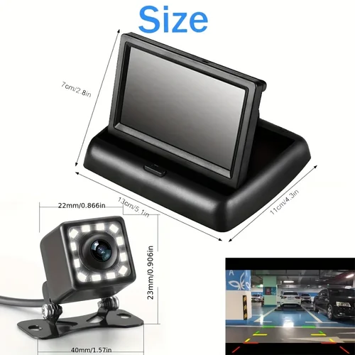 Imagen 2 del producto Pantalla plegable de 4,3 pulgadas TFT LCD vehículo Monitor de respaldo Kit de cámara vista trasera sistema de estacionamiento inverso cámara de visión nocturna