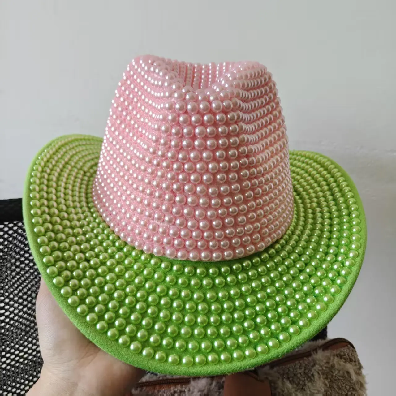 luxury-pink-green-pearl-cowboy-hat-handmade-beaded-cowgirl-hat-for-women-sparkly-disco-party-cap-festival-rave-sombrero-unisex