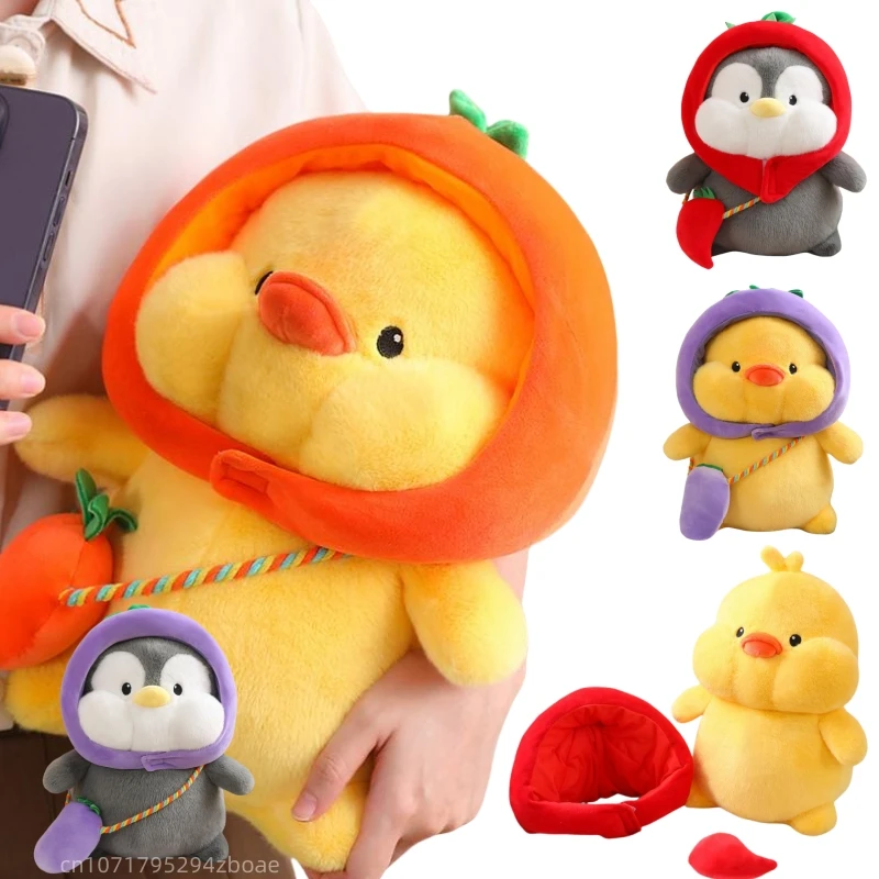 23/35/45cm Creative Fun Cartoon Cosplay Fruit Penguin Duck Plush Doll Carrot Pumpkin Turtle Yellow Duck Plush Toy Home Decor