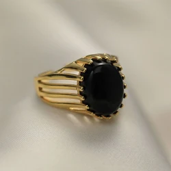 Unique Craft Silver Inlaid Black Onyx Ring Ladies Opening Adjustable Exaggerated Fashion Wedding Engagement Jewelry Gift